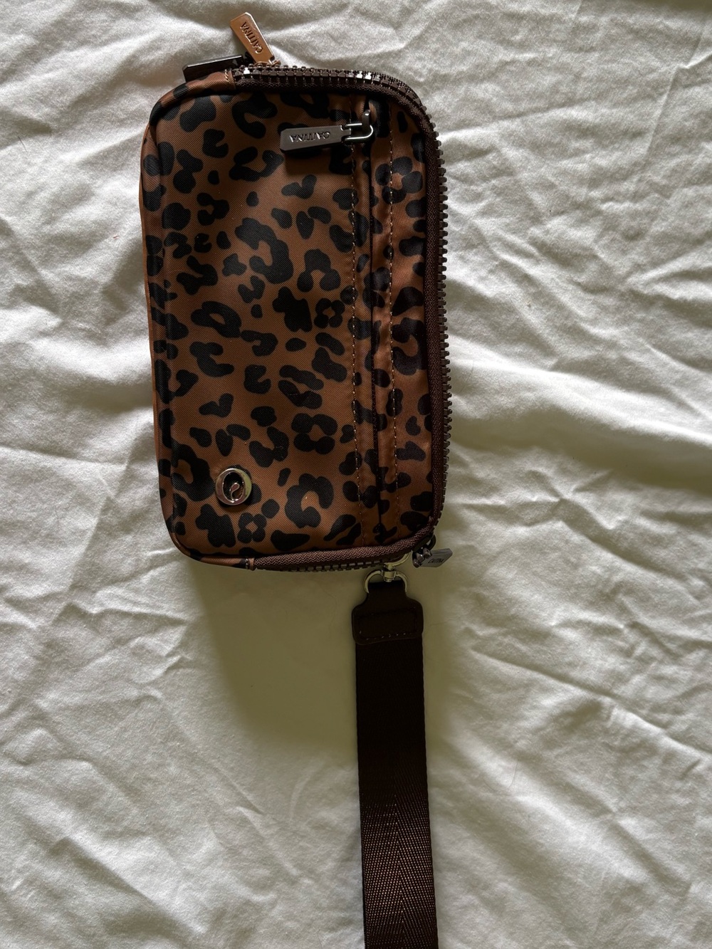Leopard Print Brown Wristlet Clutch